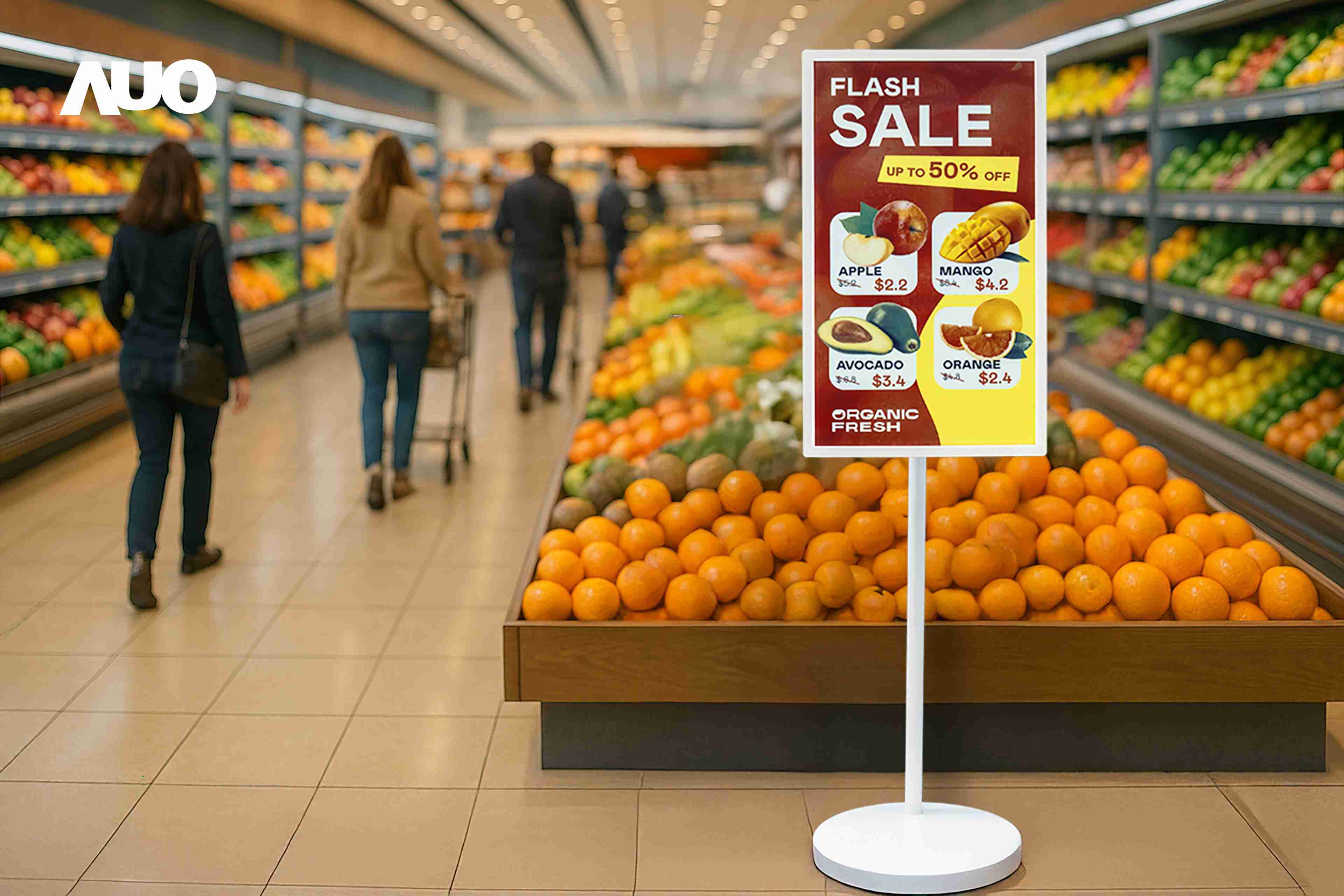 达擎首亮相低功耗、、、、全彩的〝aecoPost电子纸解决方案〞，，，仅在更新画面时需要微量的电力驱动，，，，无需布建电线的便捷设计，，，使其可灵活应用、、、随意置放，，，，并可透过云端或行动装置app，，，轻松管理及排程广告内容，，，晋升店头营销利器。。。